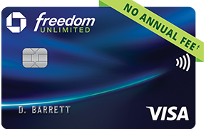 Clickable card art links to  Chase Freedom Unlimited (Registered Trademark) credit card. NO ANNUAL FEE (dagger) product page